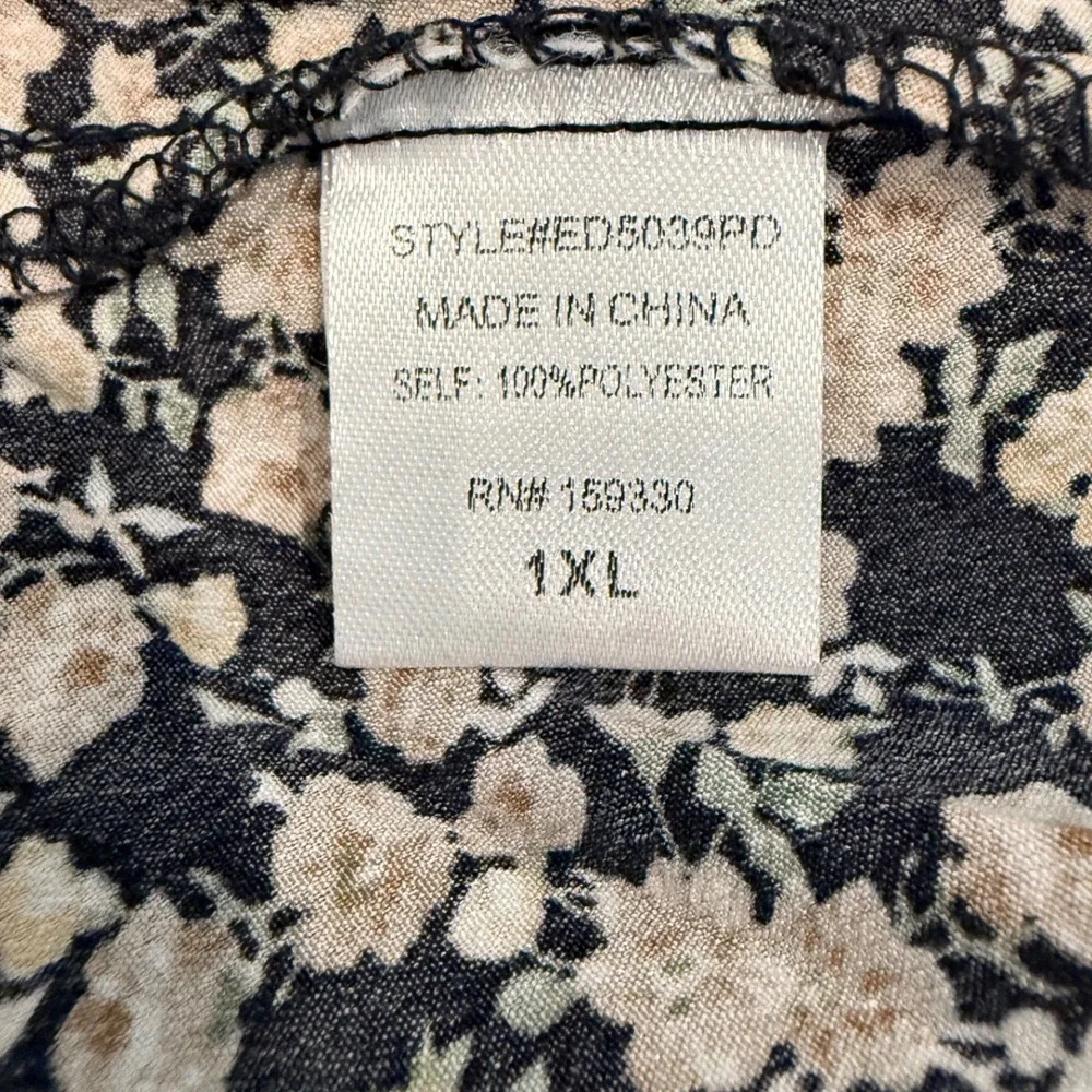 Perfectly Priscilla Black Cream Floral Smocked‎ Mini Dress Cottagecore 1XL NEW
